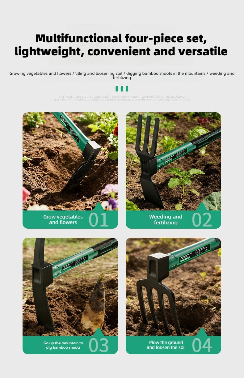 Conjunto de Ferramentas de Jardinagem BAOLIAN: Pá, Enxada e Arado com Cabo de Borracha Antiderrapante para Jardim, Gramado, Terras Agrícolas, Transplante e Bonsai