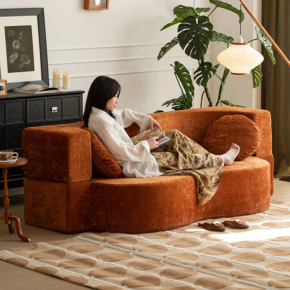 Sofá-cama com compressão a vácuo, sofá retrô, sofá dobrável duplo vintage para sala de estar, sofá modular de tecido para apartamento pequeno.
