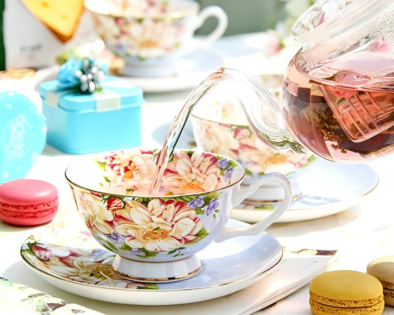 220ml, conjunto de xícara de chá vintage de porcelana fina, xícara de chá artesanal com pires, xícara de café de porcelana, xícara de porcelana cafeteira e pires