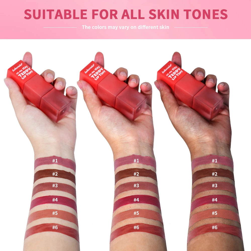 Teddy Tint Lip Color Set, Tear-Off Lip Gloss, Super Stay Long-Lasting 12H Matte Texture Waterproof Lipstick Cosmetics