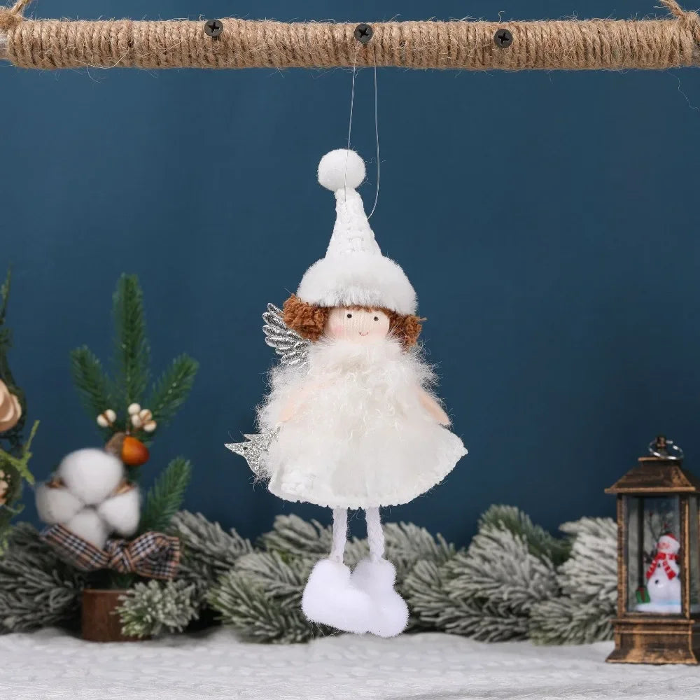 Natal Pendurado Malha Sequin Saia, Anjo Xmas Árvore Pingente Enfeites, Decoração de Casa, Noel, Presentes, 2022