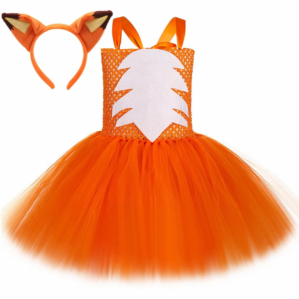 Traje de raposa para meninas laranja dos desenhos animados animal nick wilde tule tutu vestido da criança crianças halloween carnaval festa vestir-se roupas