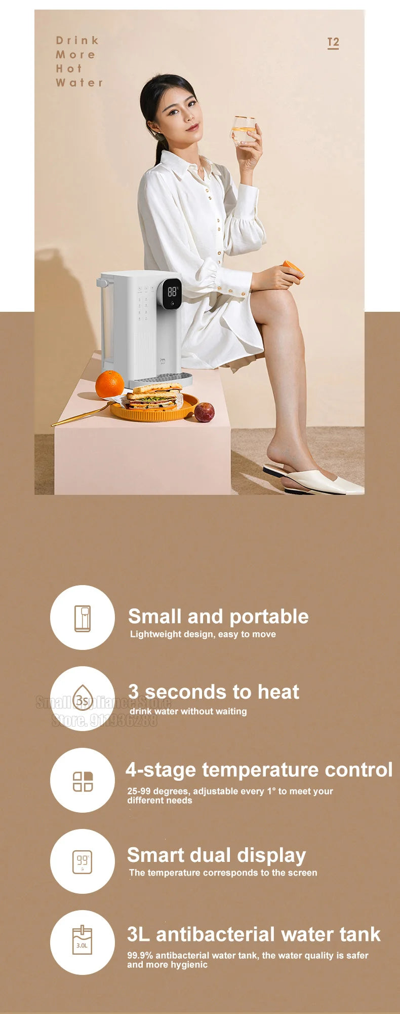 Jmeye dispensador de água de calor instantâneo portátil casa escritório chá fabricante dois métodos enchimento água aquecedor desktop purificador água