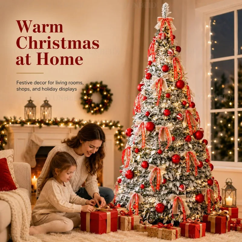 Árvore de Natal Dobrável com Luzes LED e Enfeites, Árvore de Natal Integrada de Alta Qualidade de 120cm a 180cm, Decoração para Festa de Natal em Família