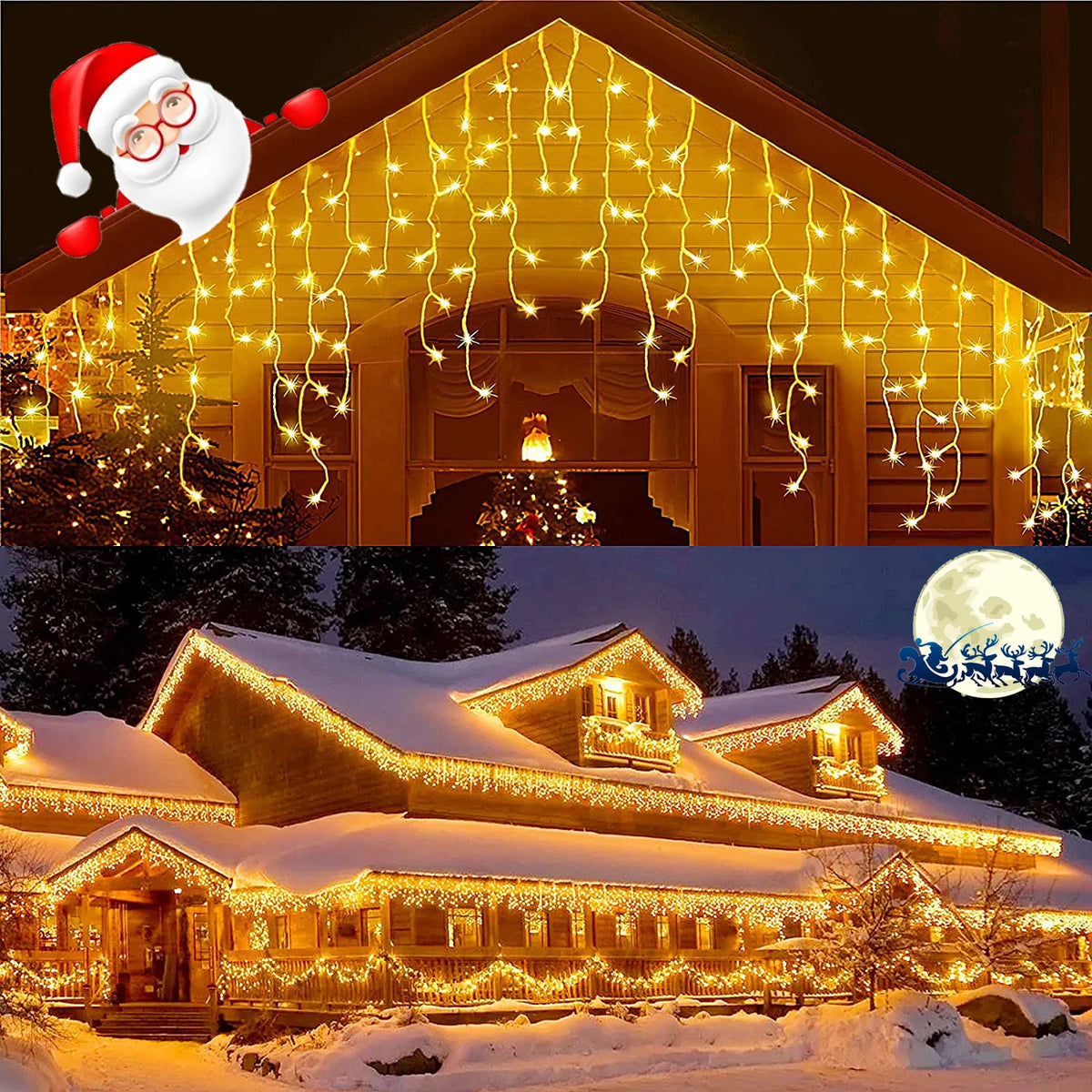 Decoração de natal 2024/2025 luzes de cortina led de gelo para queda ao ar livre 0.4/0.5/0.6m luzes de natal para casa ano novo 2025