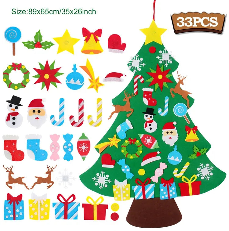 DIY sentiu a árvore de Natal com luz, decorações do Feliz Natal para a casa, ornamentos da árvore do Natal, presente do ano novo, 2024