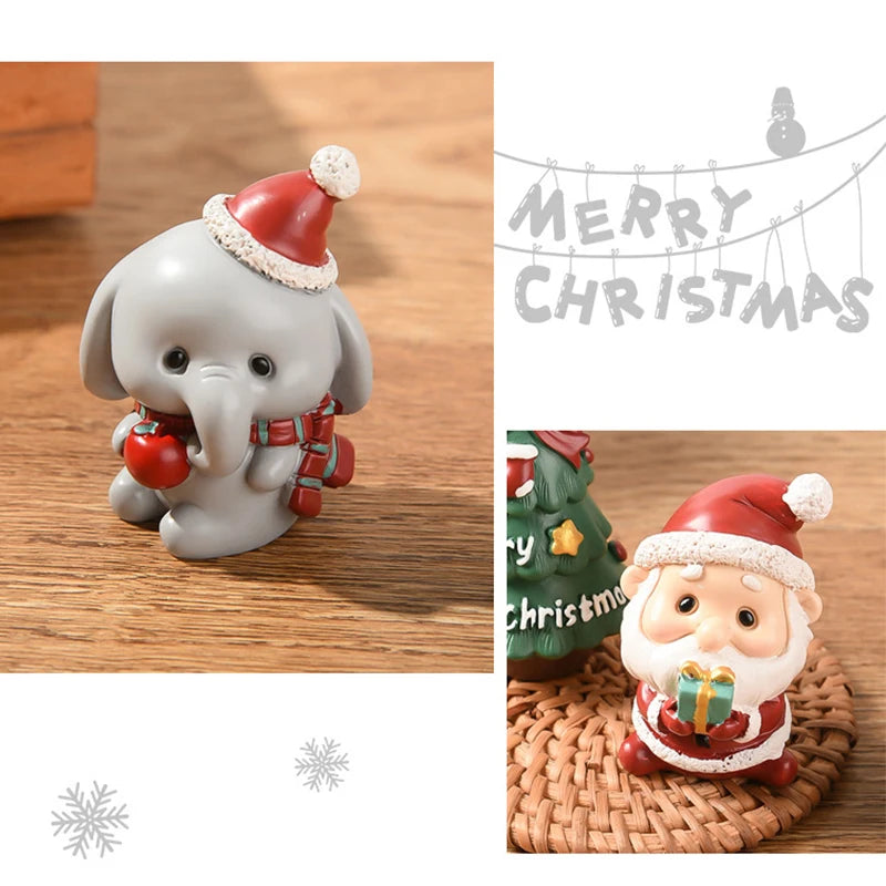 Natal resina família pequenos animais ornamentos criativo decoração para casa mini árvore de natal velho presente de natal
