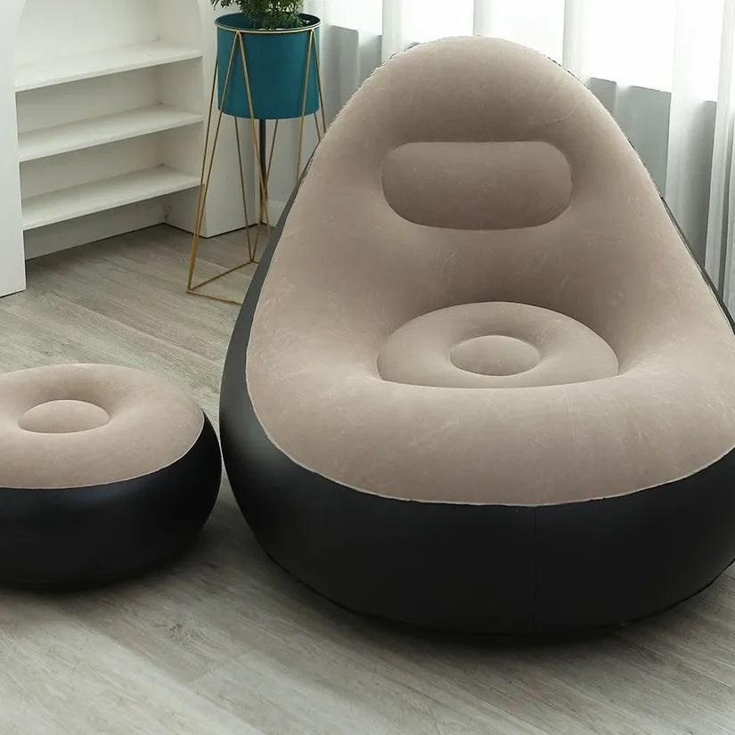 Lazy inflatable sofa recliner, single thickened flocking, outdoor camping beach home leisure, portable living room balcony sofa