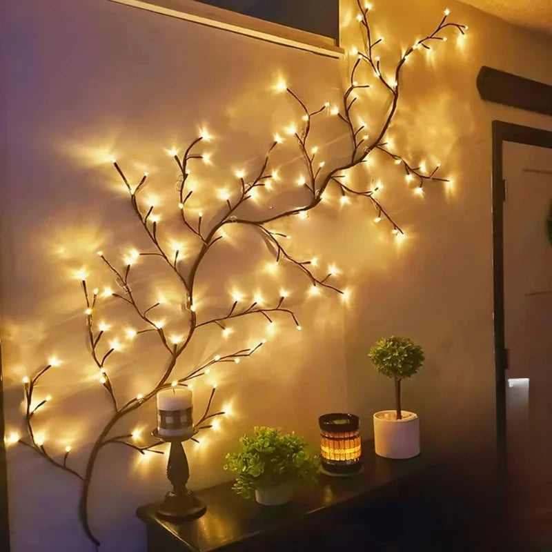 Luzes LED Flexíveis em Formato de Galho de Salgueiro com 96 LEDs, Lâmpada de Árvore de Bétula, 8 Modos de Iluminação para Decoração de Natal e Ação de Graças, Luz de Ambiente
