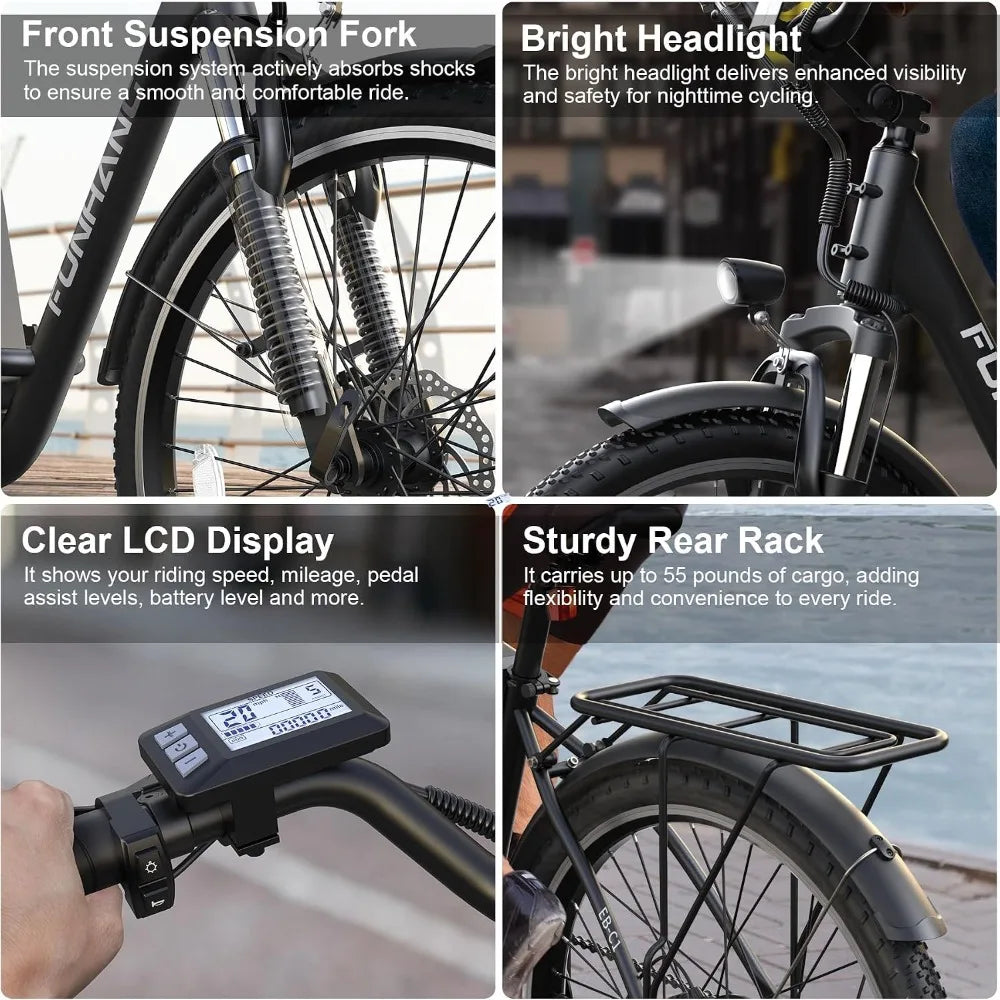 Electric Bike for Adults, 26 City Cruiser, 1000W Peak Motor, 20MPH, 50 Miles Range, 48V Battery, 7-Speed, UL 2849