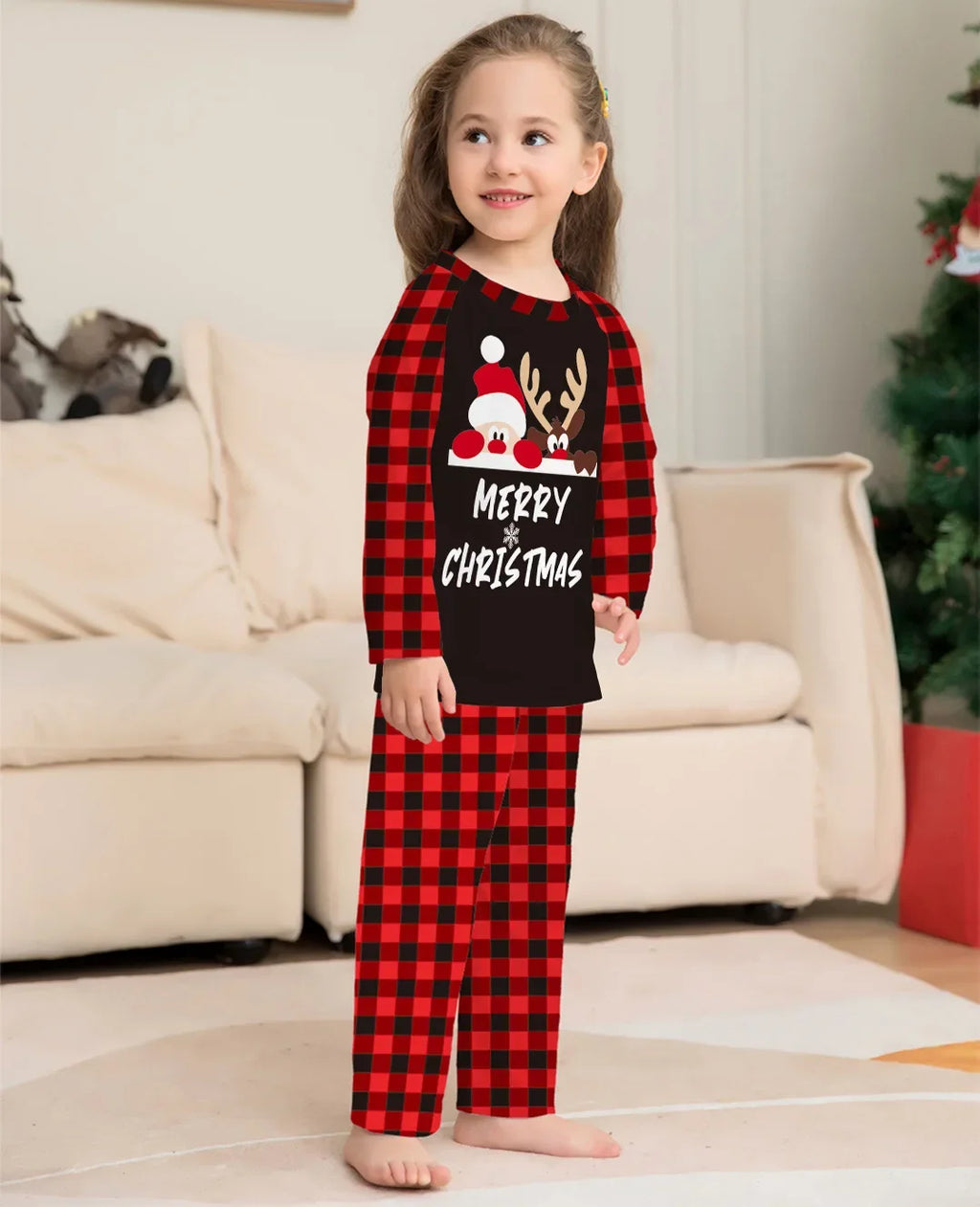 Pijamas de natal família olhar roupas papai noel impressão roupa interior feminina combinando conjunto casual solto sono roupas masculinas