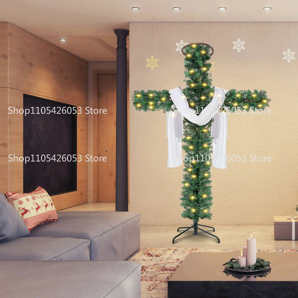 Decoração de interiores de Natal, árvore de Natal, cruz, árvore de Páscoa