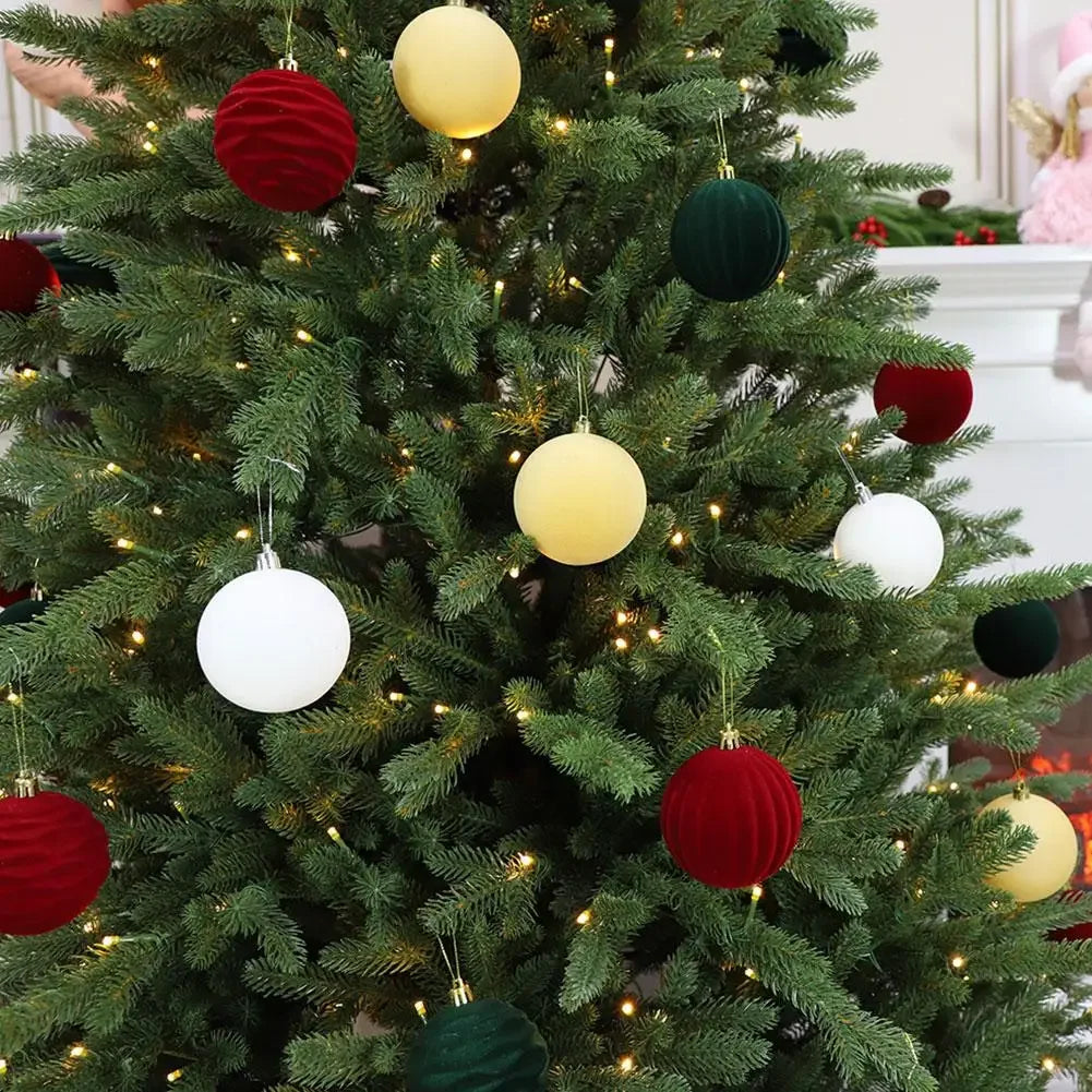 Conjunto de 12 Bolas de Natal de Veludo Flocado de 6CM, Bolas para Pendurar na Árvore de Natal, Acessórios de Decoração para Casa, Ano Novo 2026