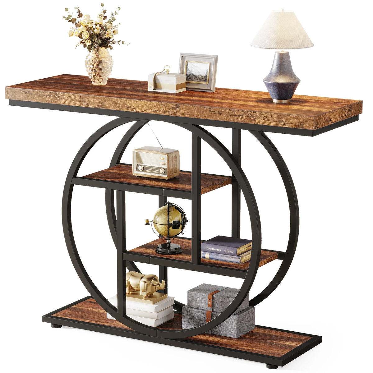Industrial Entryway Console Mesa para Sala de Estar, Foyer Corredor Mesa para Entrada, 4-Tier Mesa, 41,3"