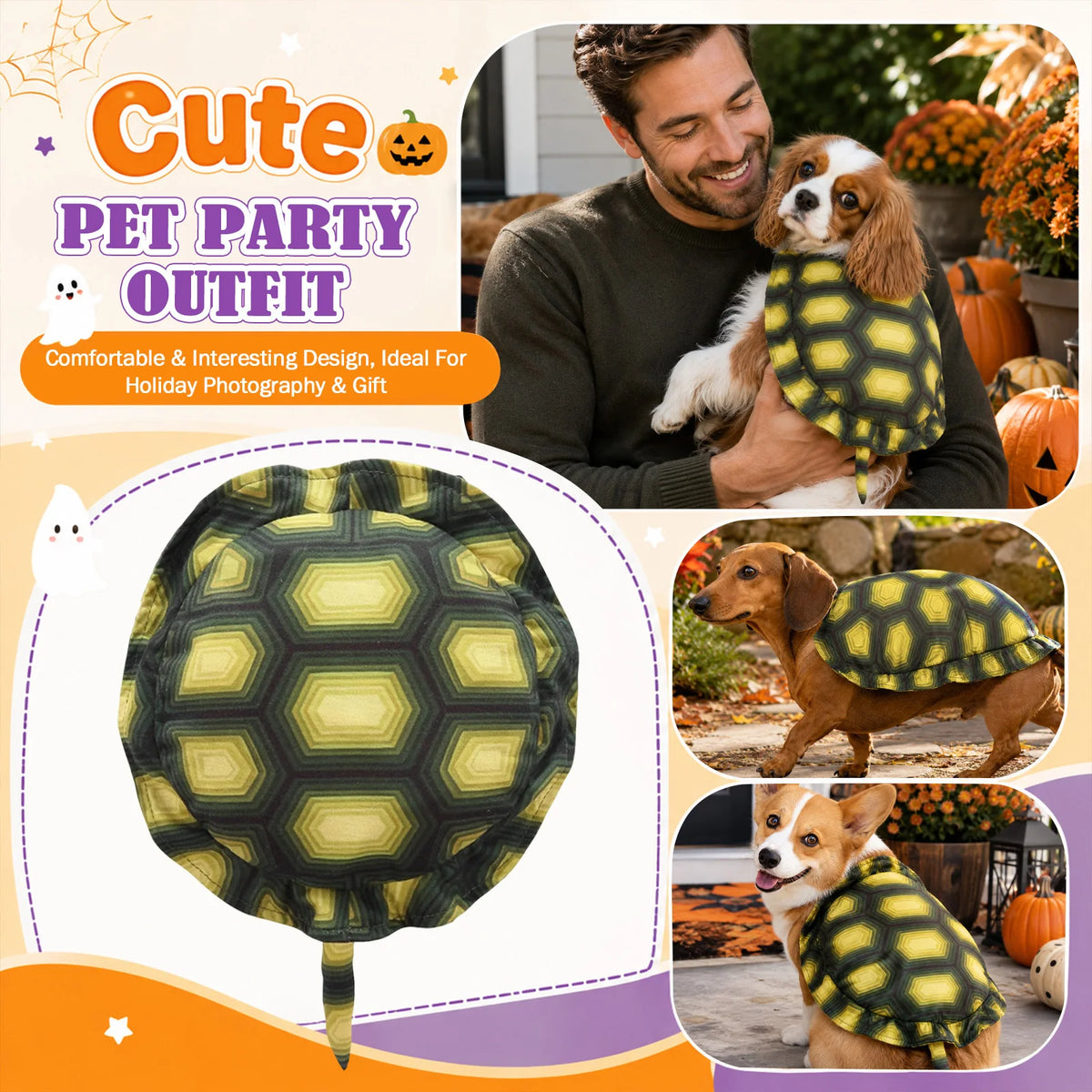 Fantasia de Tartaruga para Animais de Estimação de Halloween, para Pequenos Animais, Gatos e Cães, Roupa Ajustável para Festa de Animais de Estimação, Vestido para Festa de Feriado