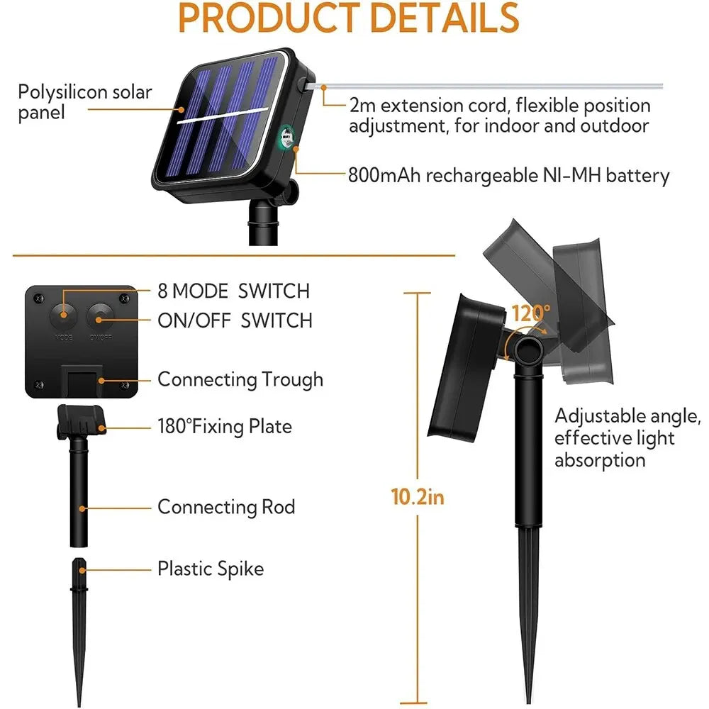 Luzes de corda solares impermeáveis ao ar livre Fairy Lights, Luzes de Natal para jardim, pátio, decorações de casamento, 8 modos