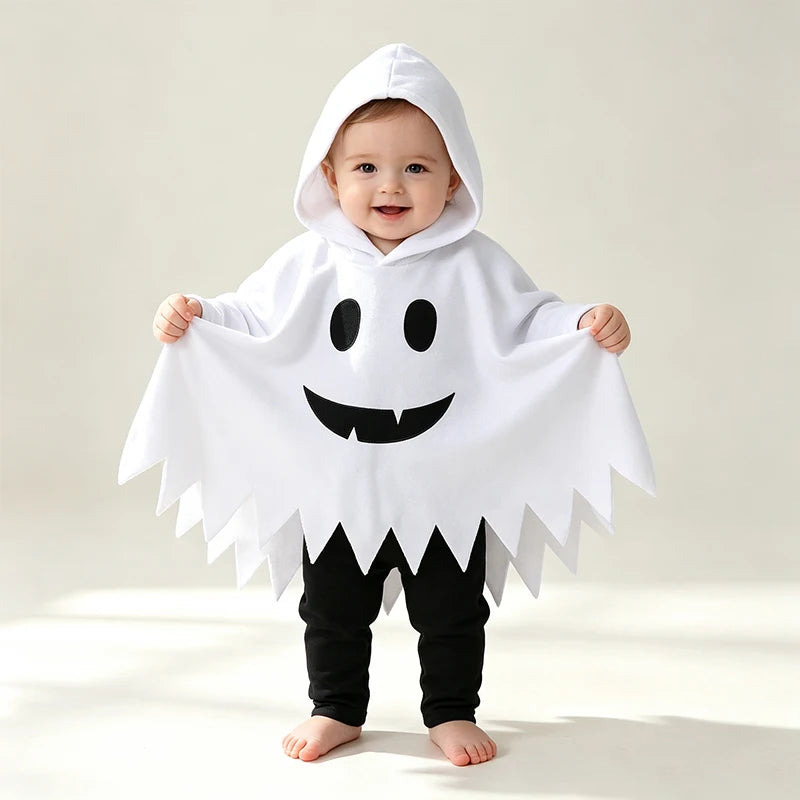 Fantasia de Halloween para Bebês, Capa com Capuz de Fantasma para Crianças, Poncho para Festas e Fantasias
