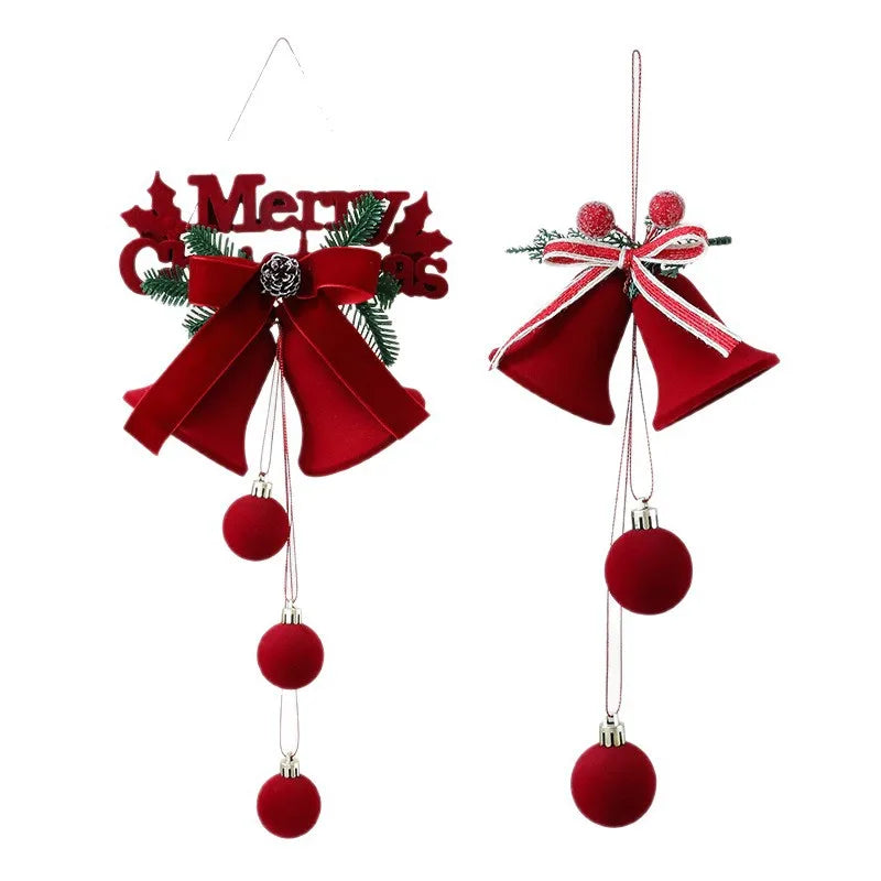 Enfeites de Natal em Veludo Vermelho, Bolas Flocadas, Sinos, Pingentes, Laços, Decoração para Casa, Presentes para Festa de Natal e Ano Novo