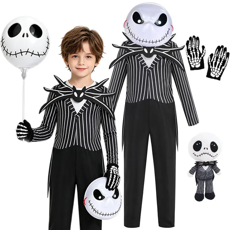 Fantasia infantil de Jack Skellington, fantasia de pesadelo antes do natal, roupa listrada para meninos, conjunto de fantasia para festa de Halloween