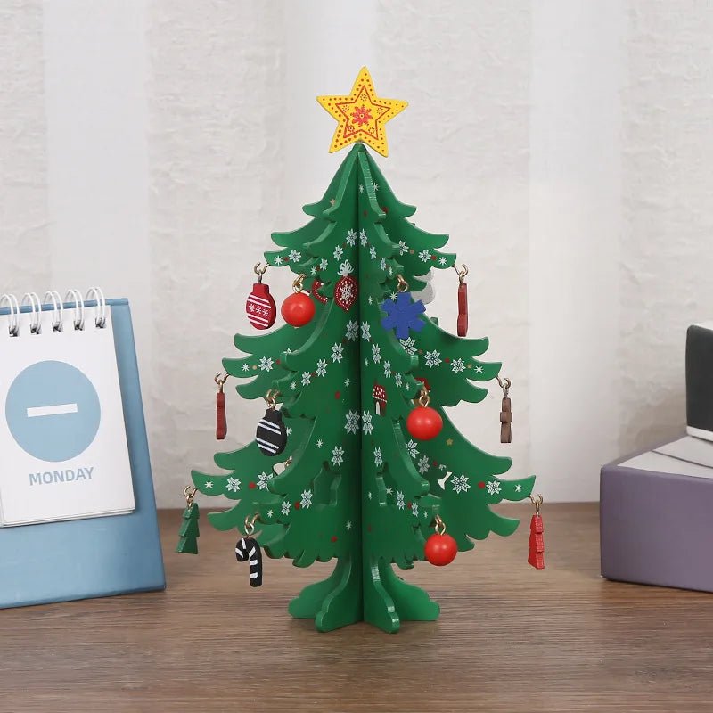 Árvore de Natal artesanal para crianças, DIY, madeira estéreo, layout de cena, decorações, ornamentos, pingente - Kasa & Pet