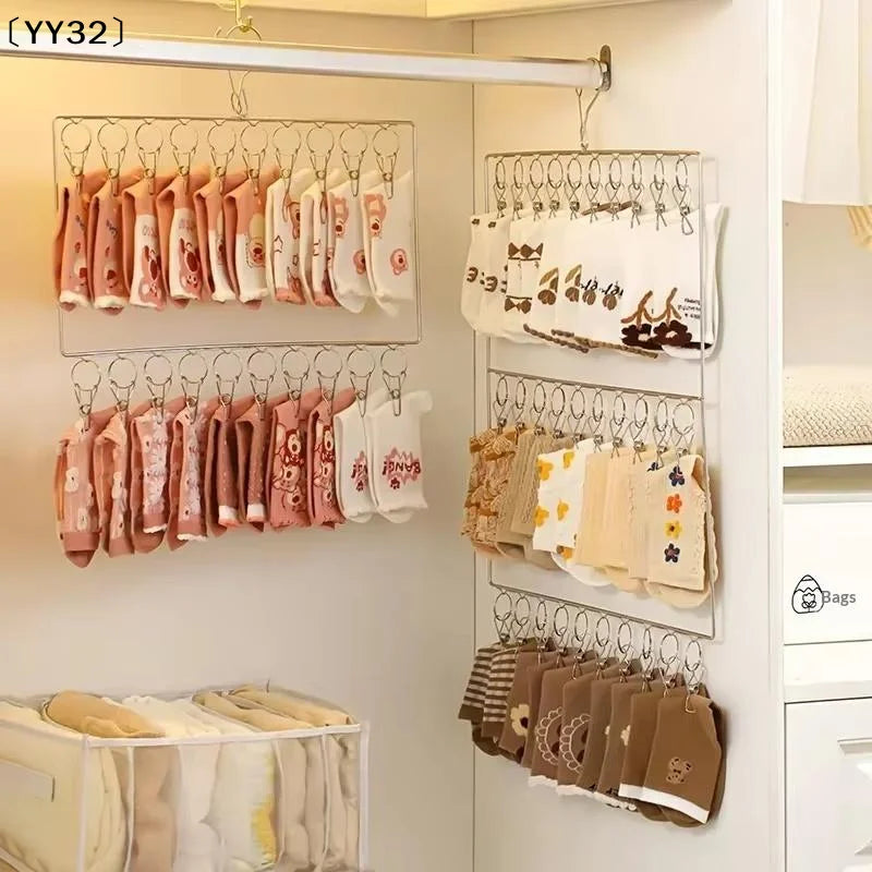 Varal de roupa em aço inoxidável com vários prendedores, resistente à ferrugem, economiza espaço, ideal para meias, roupa interior, varanda e lavanderia [YY32].