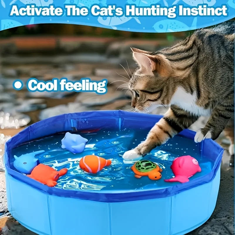 Piscina para Animais de Estimação, Azul, Brinquedos de Lazer e Entretenimento ao Ar Livre, Piscina de Água para Gatos e Cães, Acessórios para Treinamento de Gatos