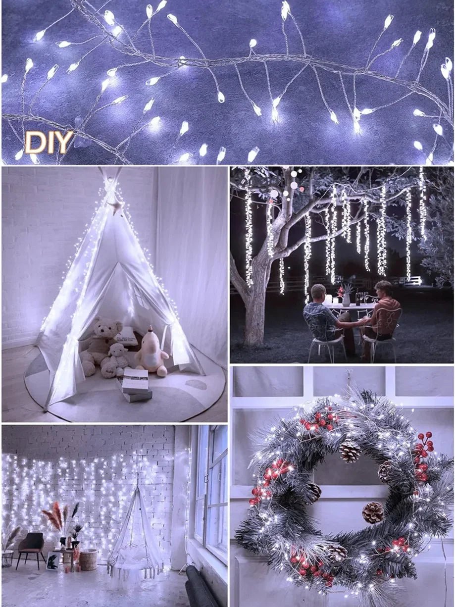 Luzes de cordão LED para decoração de árvore de Natal, guirlanda de Halloween e Ano Novo, luzes de fada com alimentação DC EU/US para decoração de casamento, festa e Natal