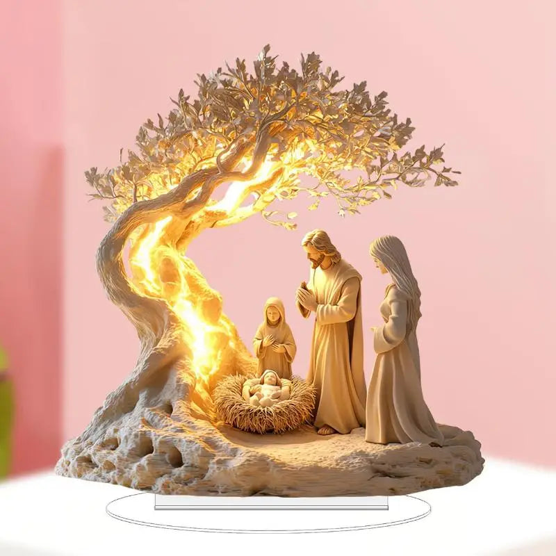 Presépio acrílico tradicional ornamento de mesa de Natal 2D nascimento de Jesus