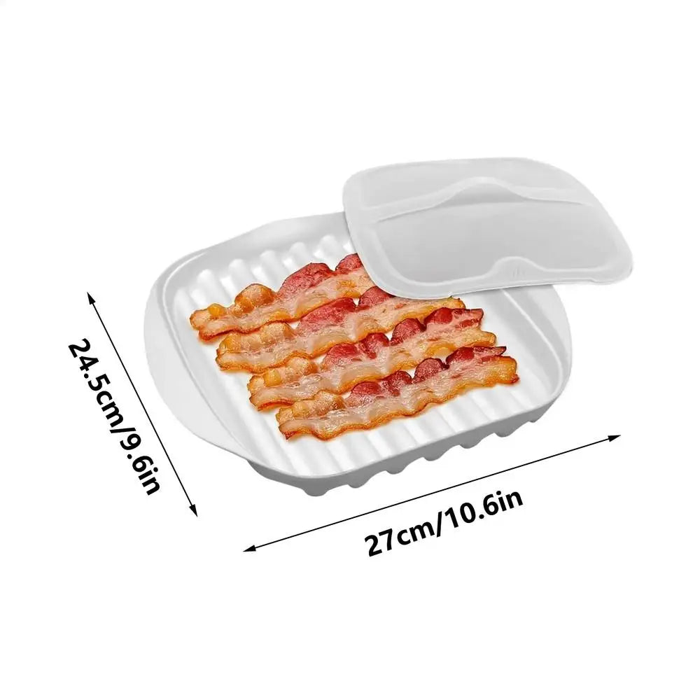 Assadeira para bacon no micro-ondas com tampa, panela para cozinhar bacon no micro-ondas, assadeira para micro-ondas, utensílio de cozinha, adequada para bacon, pizza, assados.
