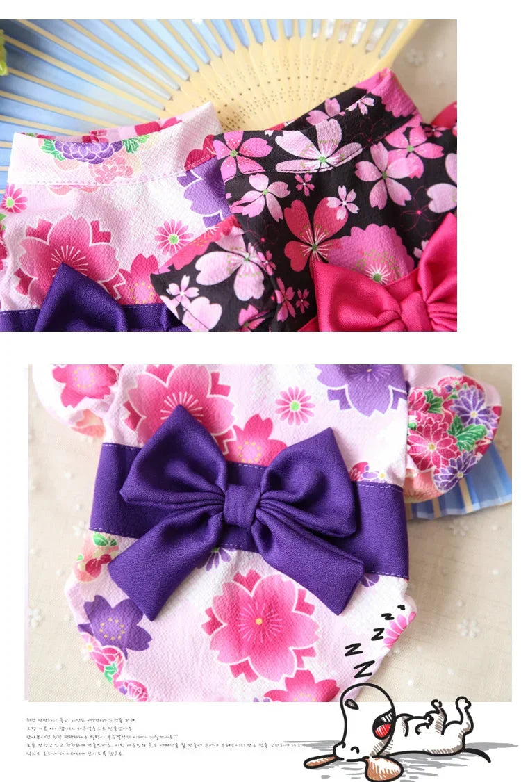 Japonês animal de estimação quimono poodle gato roupão flor cereja sakura verão filhote de cachorro primavera roupas para animais de estimação saia flor kitty vestido quimono