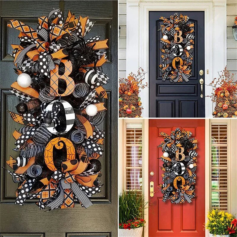 Guirlanda de Halloween BOO de 50x30cm, Decoração de Abóbora para Pendurar na Porta, Decoração de Festa para Porta da Frente, Varanda, Jardim, Parede, Ornamento de Outono