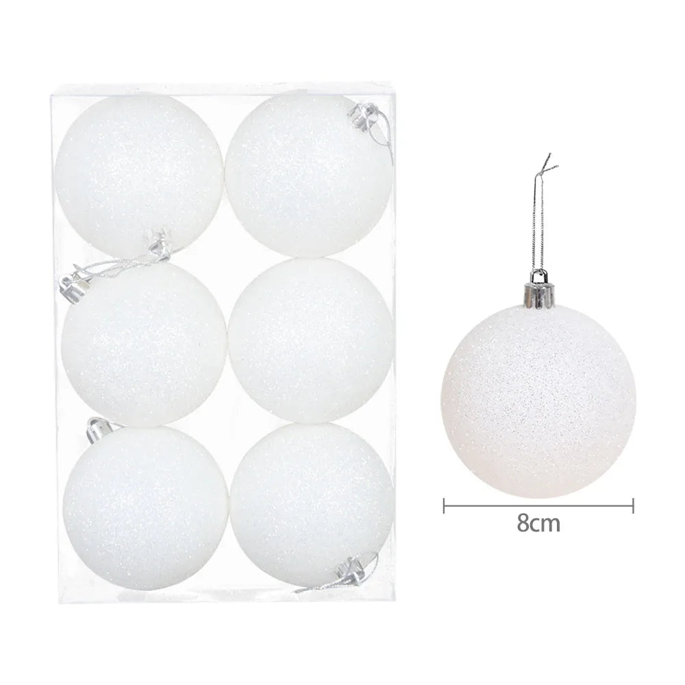 12/6 pçs bolas de natal brancas árvore de natal pendurado ornamentos glitter bola de natal bauble pingentes decoração para casa presentes de ano novo noel