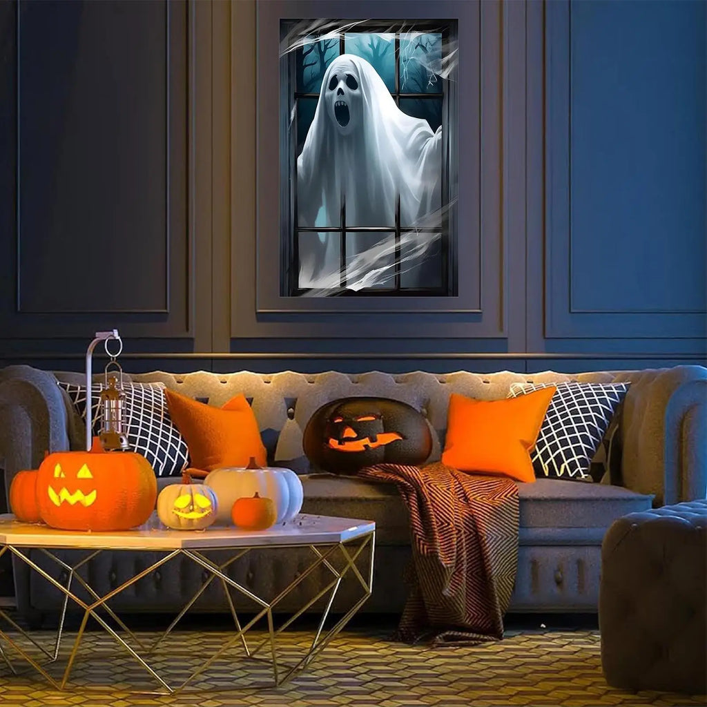 Decorações Assustadoras para Janela de Halloween, Pôster de Fantasma Suspenso com Efeito 3D para Festas e Casas Assombradas