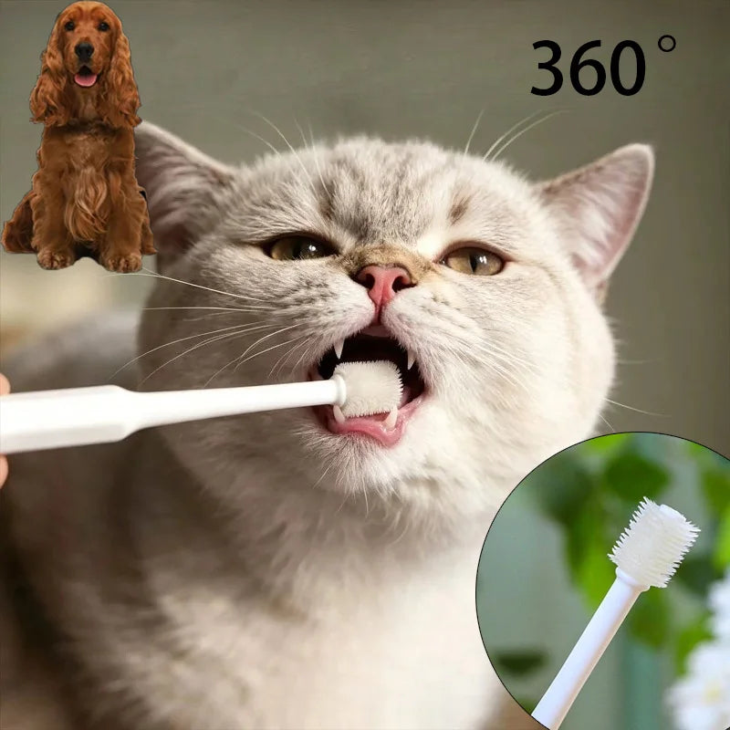 360 °   Escova de Dentes para Animais de Estimação, Escova Macia para Limpeza Bucal de Cães, Escova de Cuidado Dental para Gatos