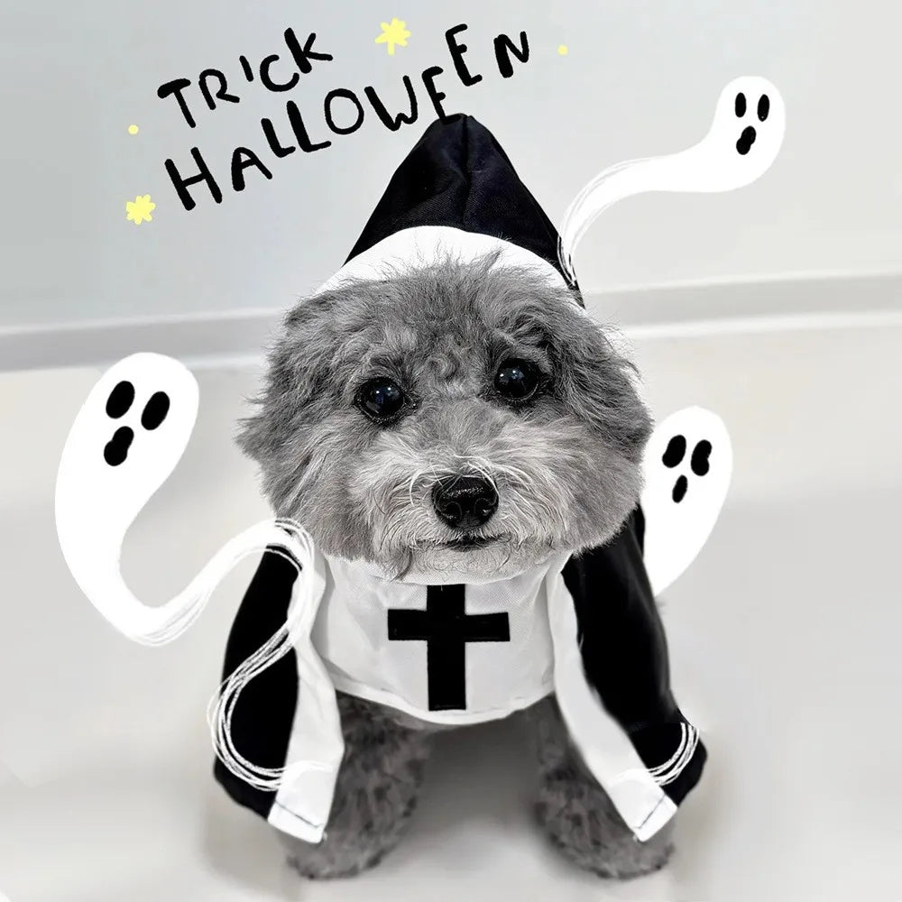 Fantasia Engraçada de Freira para Pets com Cruz para Gatos e Cães, Roupa de Halloween para Cães Pequenos a Médios