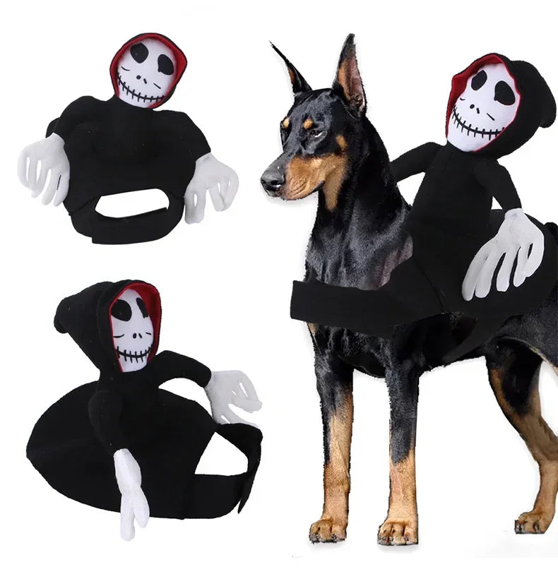Fantasia de Halloween para Cães de Estimação, Estilo Esqueleto Ceifador, Roupa de Cosplay para Cães, Traje Engraçado para Cães de Médio e Grande Porte, Vestido de Festa para Cães