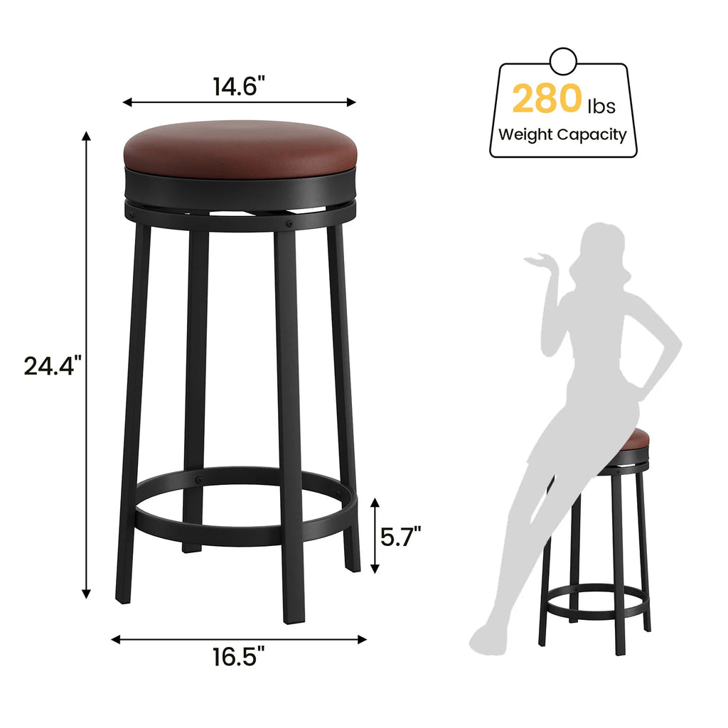Bancos de bar giratórios de 24 '', bancos de bar modernos sem encosto com altura de balcão, estofados em couro PU e estrutura de metal para ilha de cozinha
