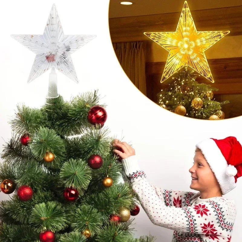 Estrela de natal árvore topper luzes led brilhante estrela lâmpada espumante luz da noite árvore de natal ornamentos superiores ano novo decoração de festa em casa