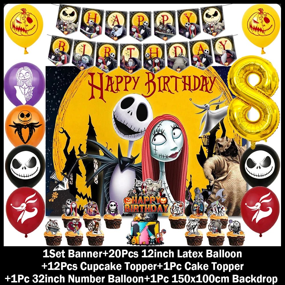 Decorações de Aniversário com Tema de Halloween, Painel de Fundo de O Estranho Mundo de Jack, Balões de Festa, Topos de Bolo - Kasa & Pet