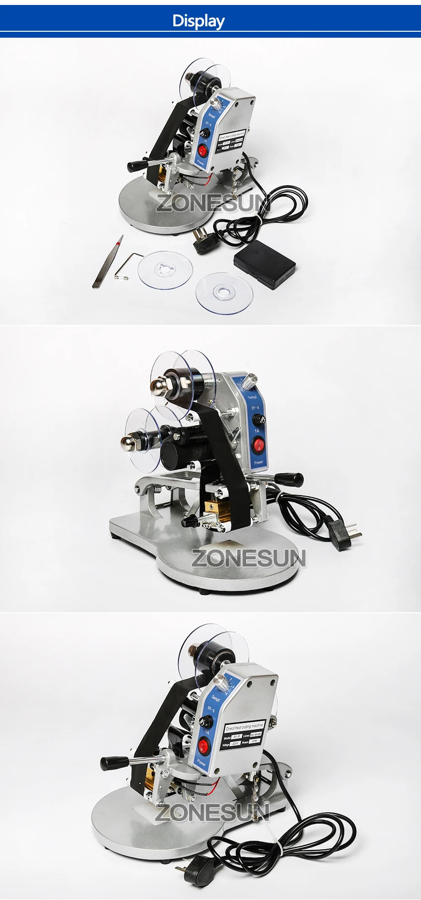 Impressora Manual de Código de Data ZONESUN ZS-DY8 – Máquina de Codificação de Lote, Validade e Data de Produção com Fita de Caracteres A-Z