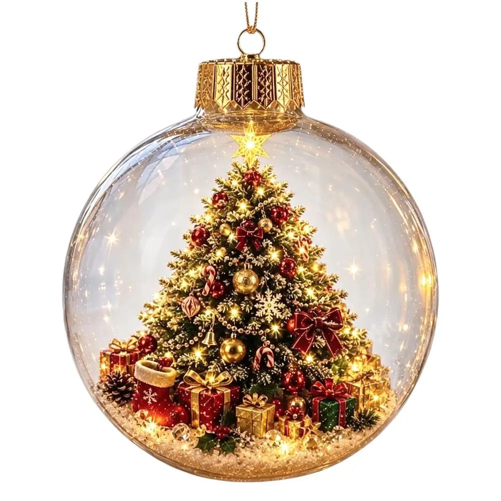 Decorações de Natal com Luzes, Criativas, com Temas de Quebra-Nozes, Rena, Boneco de Neve, Árvore de Natal Brilhante, Pingente de Bola de Cristal