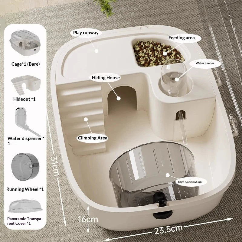Gaiola de Luxo para Hamster Dourado de Grande Capacidade, Habitat Villa com Plataforma Grande de 2 Camadas, Ninho para Esconderijo, Suprimentos para Pequenos Animais de Estimação