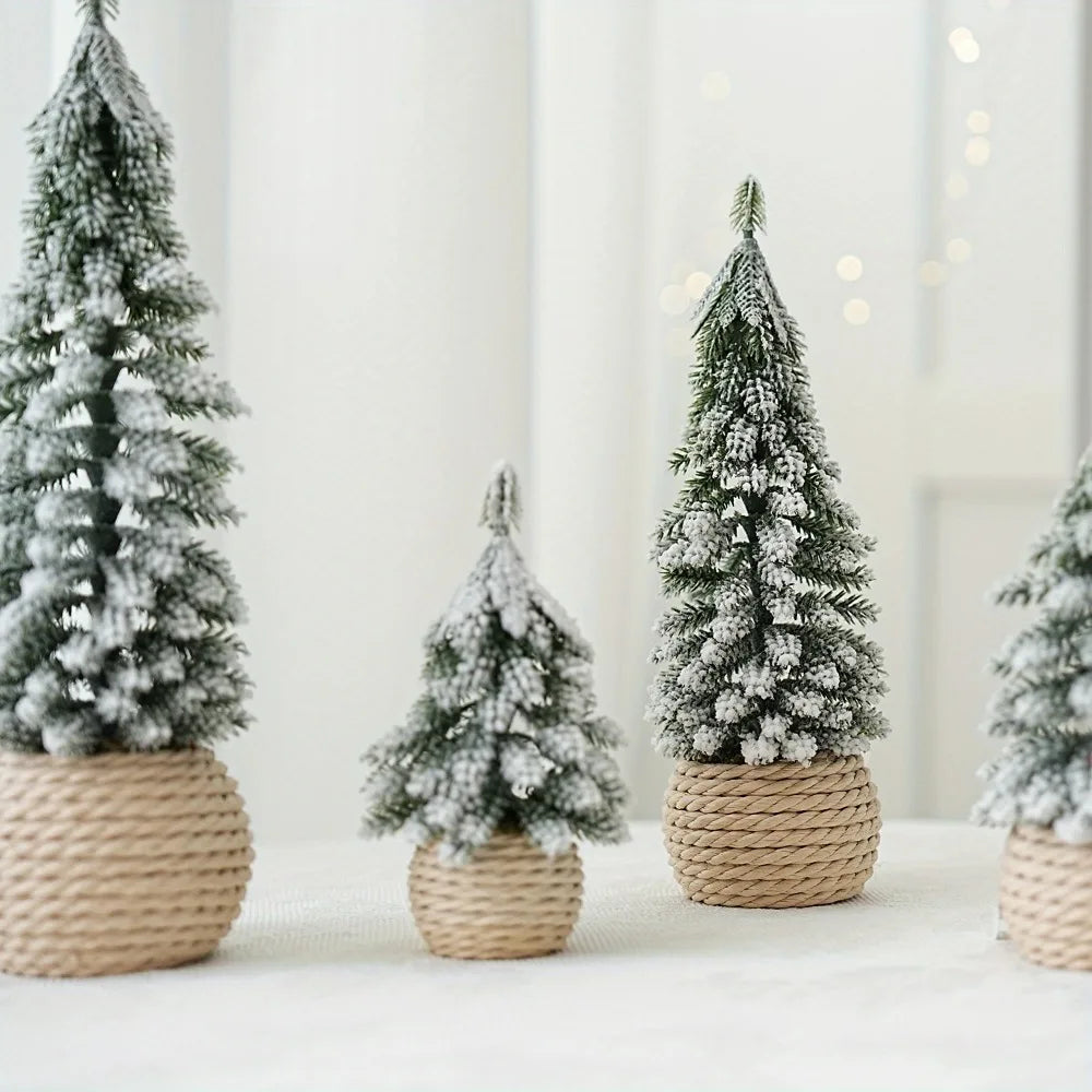 Mini árvore de natal artificial pequena neve pinho decorações da árvore de natal festa de ano novo ornamentos presentes decoração de mesa para casa