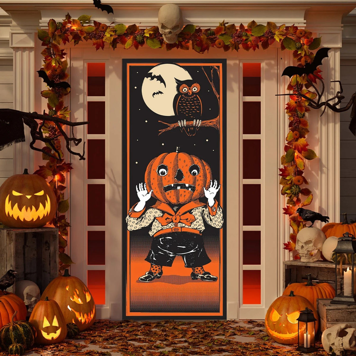 Decorações Vintage de Halloween para Porta: Banner Assustador de Abóbora e Coruja, Feliz Halloween, Decoração para Casa Assombrada, Uso Externo e Interno - Kasa & Pet