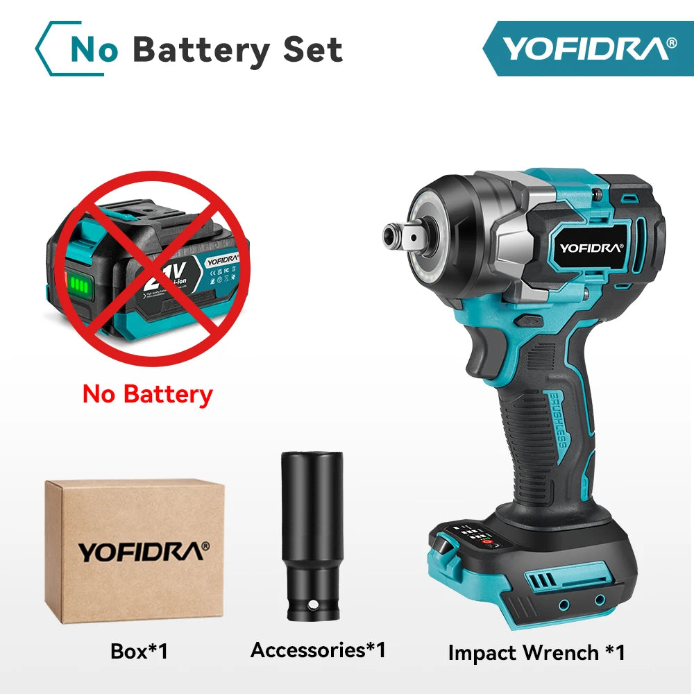 Yofidar com chave de impacto elétrica sem escova, 1200n.m, 5 engrenagens, 1/2 '', chave de fenda, ferramenta elétrica de reparo de carro para makita, pino de bateria de 18v