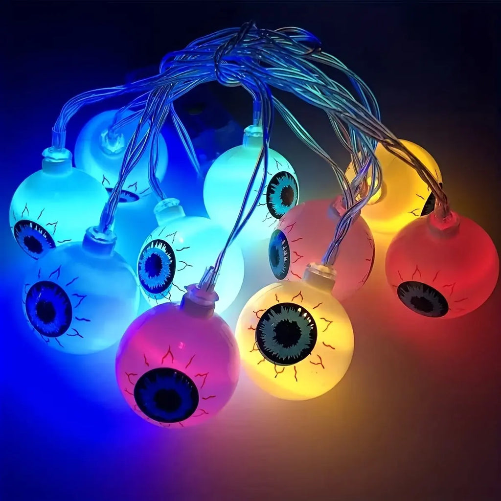 Decorações de Halloween, Luzes de Cordão em Forma de Olho, Luzes LED de Fada, Decoração de Festa de Terror, Funcionamento a Bateria