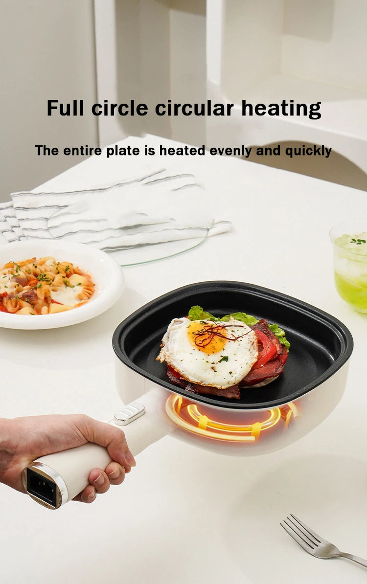 Panela Elétrica DMWD para Fritar, Mini Panela Doméstica Antiaderente para Bifes e Panquecas, Frigideira Elétrica Multifuncional 2 Potências 600W