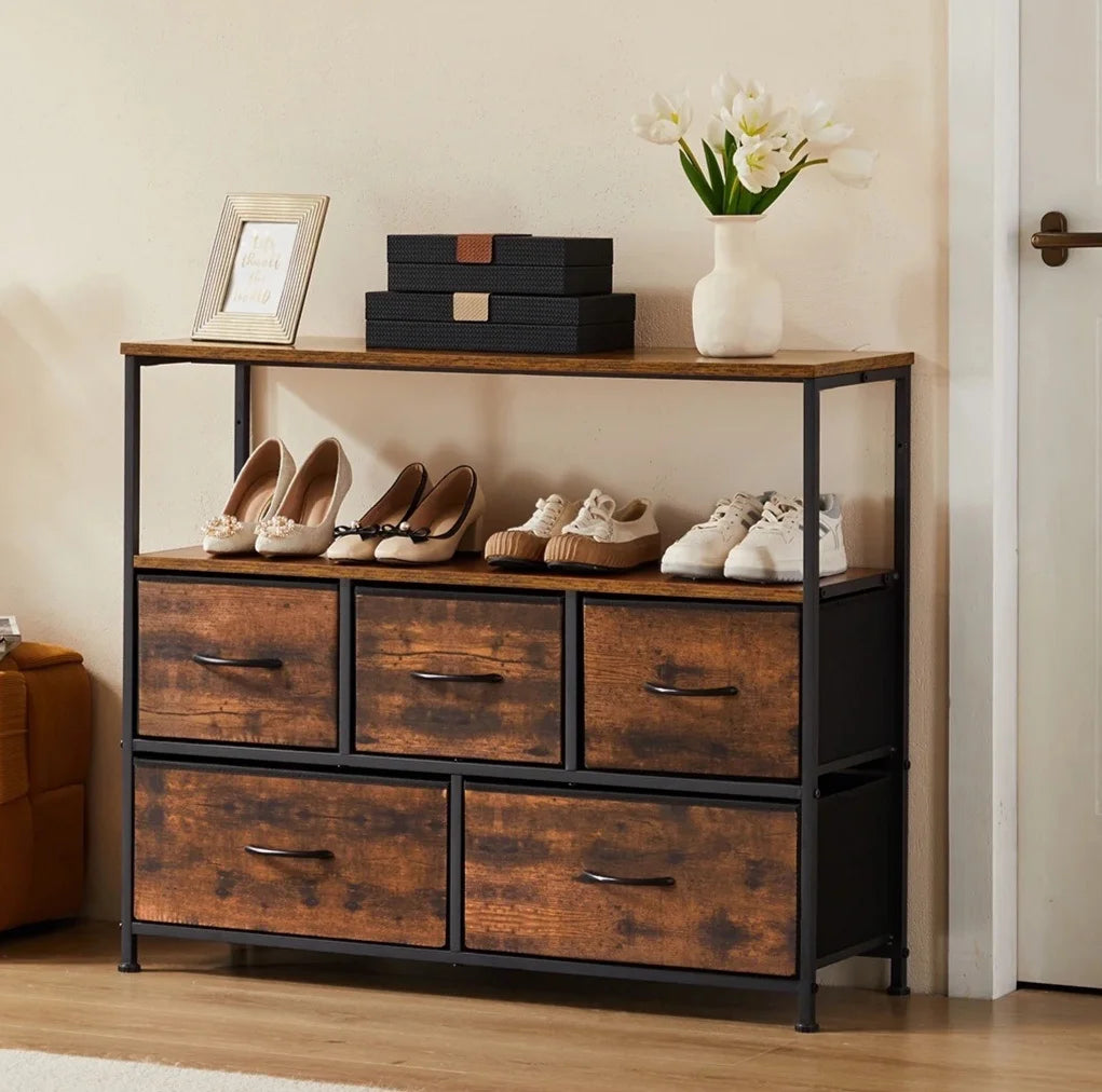 JHK Armário de sapatos com 5 gavetas de tecido, armazenamento de brinquedos, suporte de TV, sapateira multicamadas, economiza espaço, armário de móveis para casa