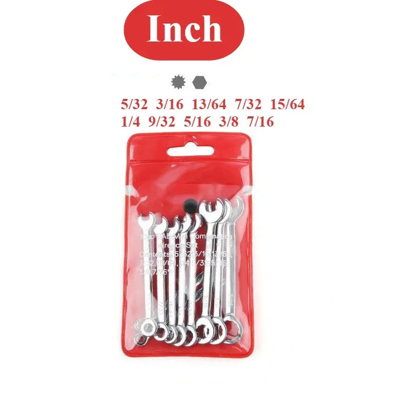 Novo 10 peças mini chave de extremidade aberta 4-11mm metrci/padrão imperial 45 #   Chaves de catraca de extremidade dupla de aço mini chave combinada Kasa & Pet