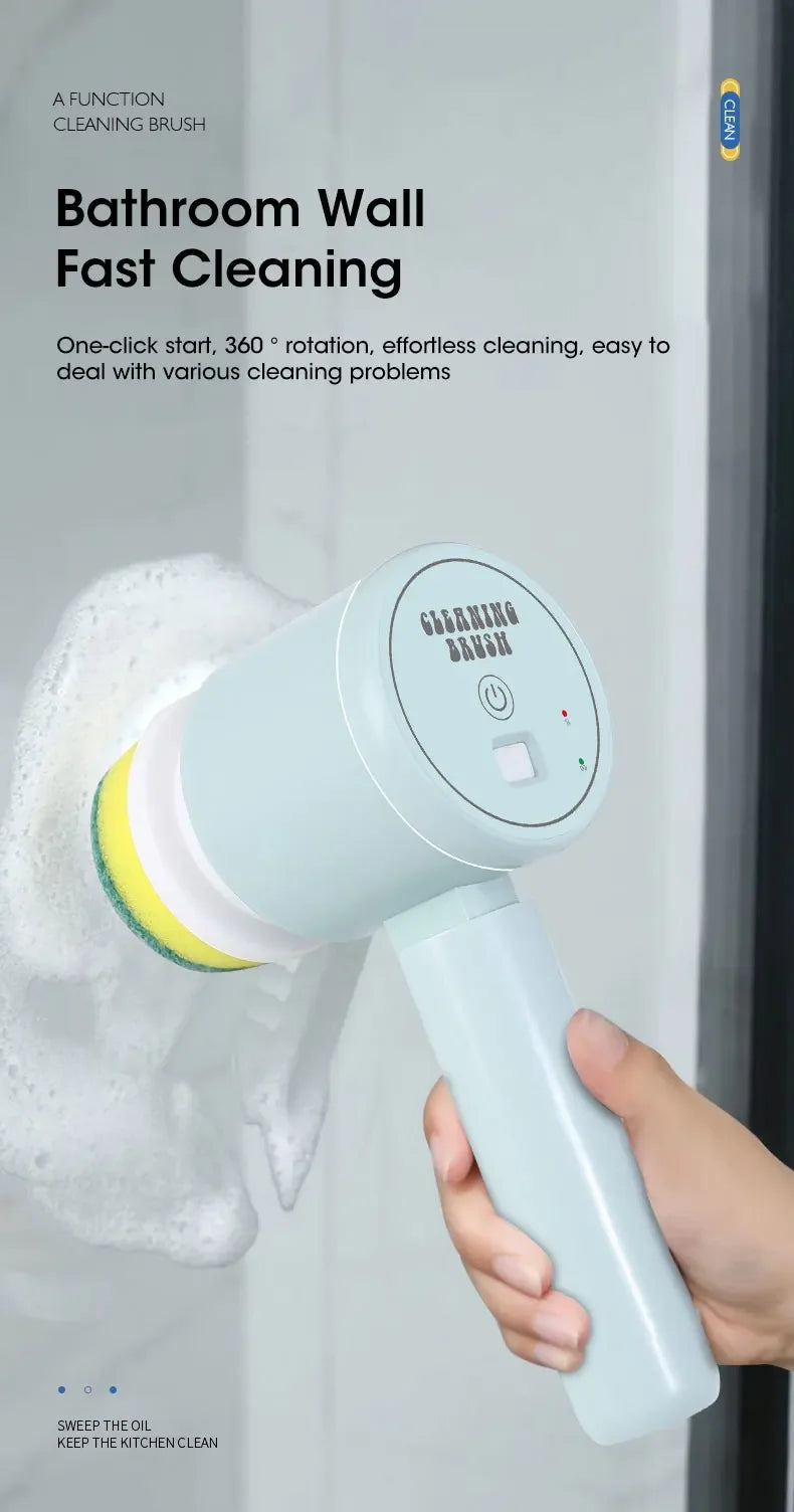 Purificador giratório elétrico sem fio 2025 com 5 escovas, limpador de banheiro recarregável à prova d'água IPX7 para limpeza de azulejos/doche/gravos